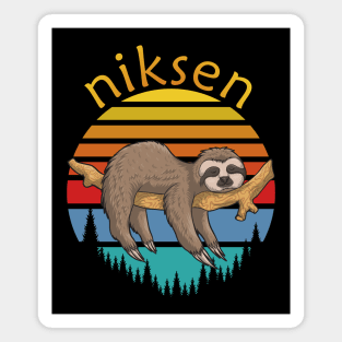 Niksen Dutch Concept Of Doing Nothing - Retro Sunset Sloth Magnet